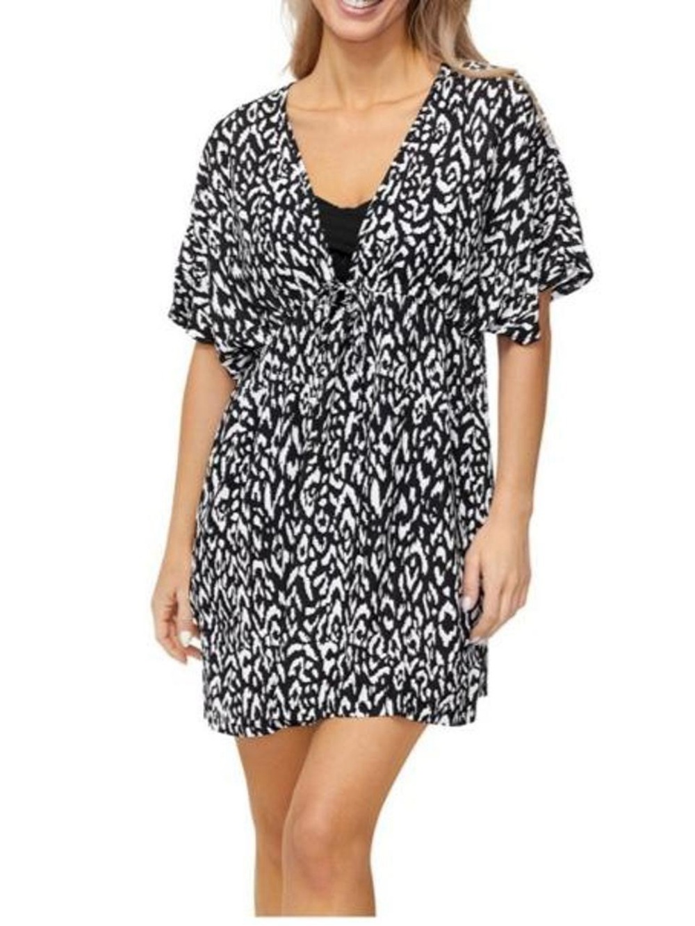 NWT Leilani Zanzibar Black & White Printed Women's Swim Cover-Up Dress Size S